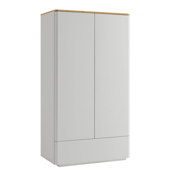 Agnes Curved Edge Double Wardrobe, Dove Grey with Oak Top