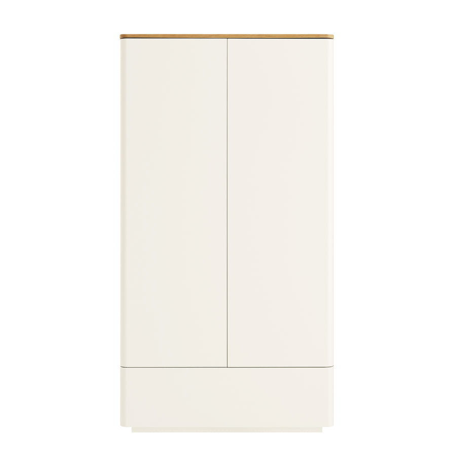 Agnes Curved Edge Double Wardrobe, Off White with Oak Top