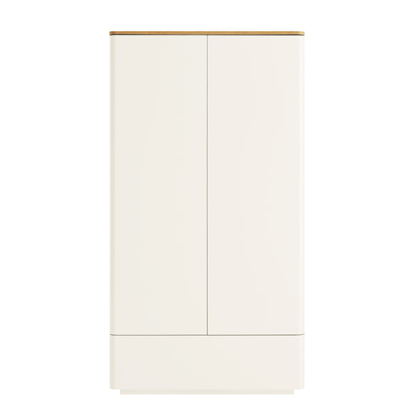 Agnes Curved Edge Double Wardrobe, Off White with Oak Top