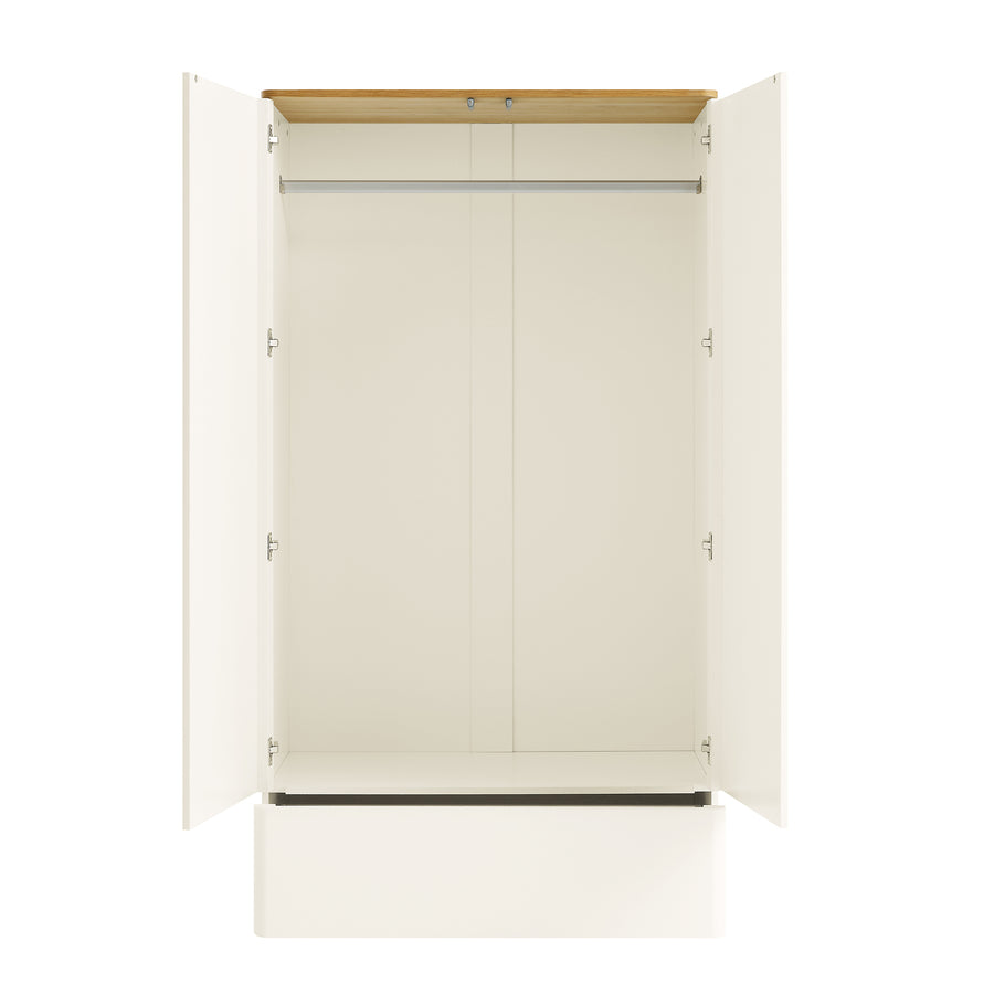 Agnes Curved Edge Double Wardrobe, Off White with Oak Top