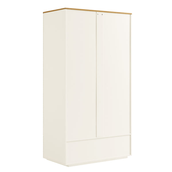 Agnes Curved Edge Double Wardrobe, Off White with Oak Top
