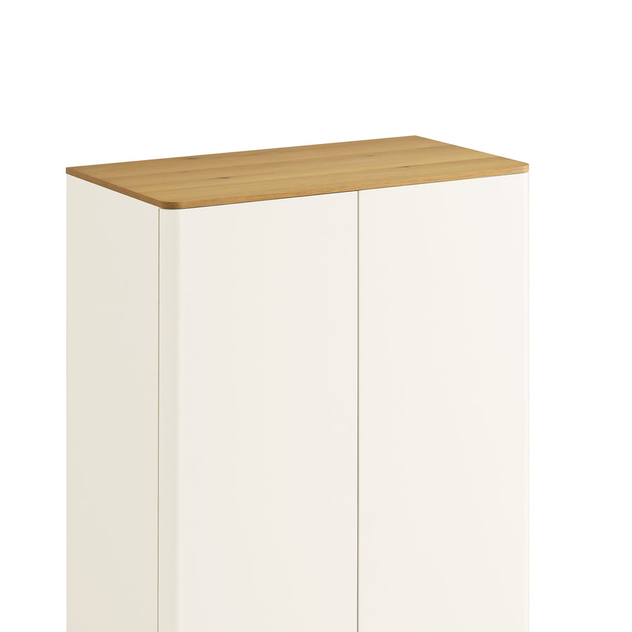 Agnes Curved Edge Double Wardrobe, Off White with Oak Top