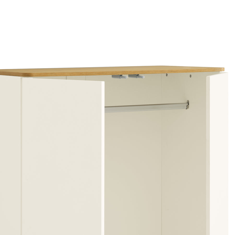 Agnes Curved Edge Double Wardrobe, Off White with Oak Top