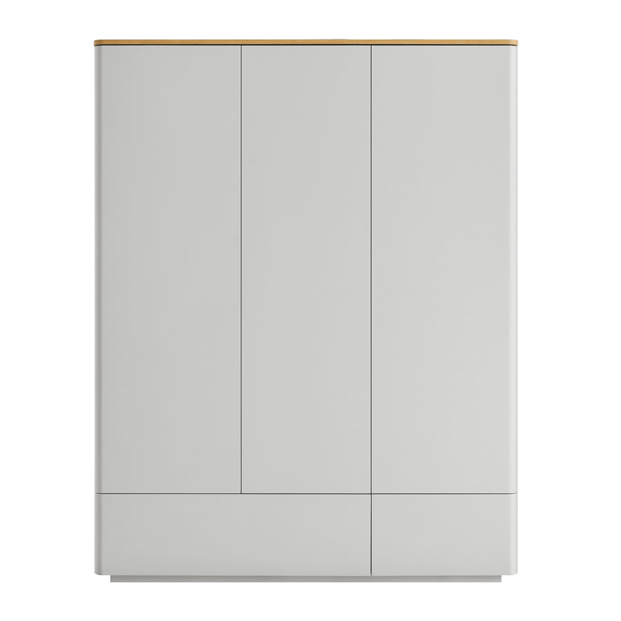 Agnes Curved Edge Triple Wardrobe, Dove Grey with Oak Top
