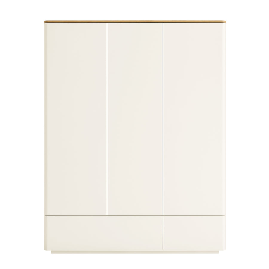 Agnes Curved Edge Triple Wardrobe, Off White with Oak Top