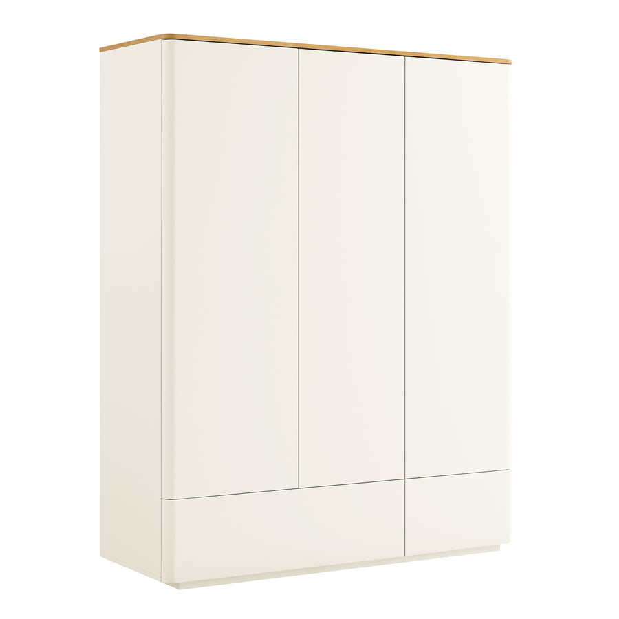 Agnes Curved Edge Triple Wardrobe, Off White with Oak Top