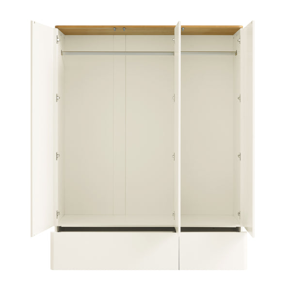 Agnes Curved Edge Triple Wardrobe, Off White with Oak Top