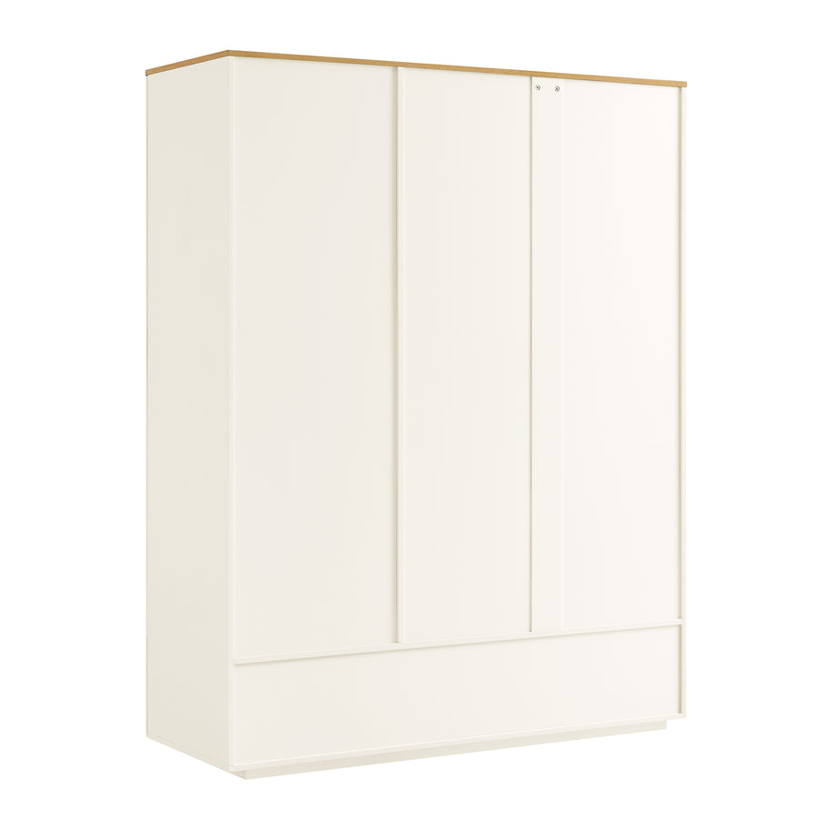 Agnes Curved Edge Triple Wardrobe, Off White with Oak Top