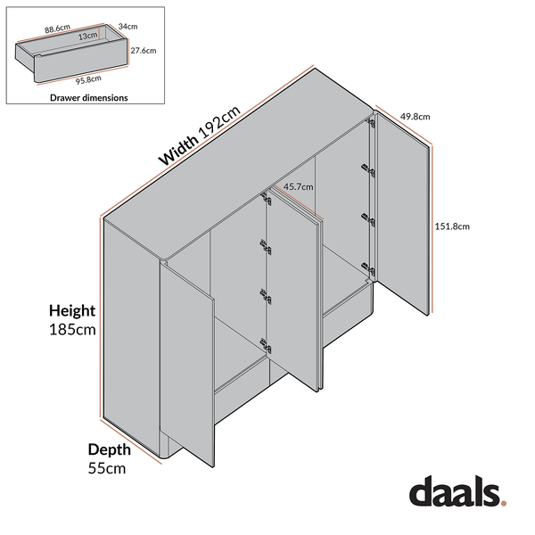 Agnes Curved Edge 4-Door Wardrobe, Natural