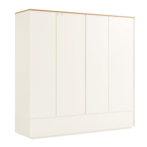 Agnes Curved Edge 4-Door Wardrobe, Off White with Oak Top