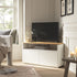 Agnes Curved Edge Corner TV Unit, Off White with Oak Top - daals