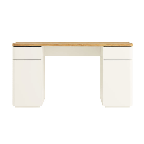 Agnes Curved Edge Desk with Storage, Off White with Oak Top