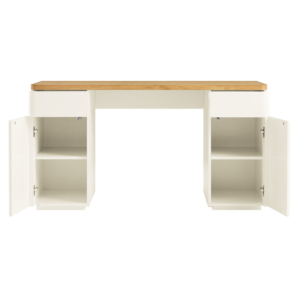 Agnes Curved Edge Desk with Storage, Off White with Oak Top