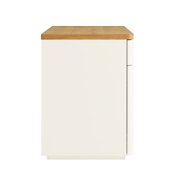 Agnes Curved Edge Desk with Storage, Off White with Oak Top