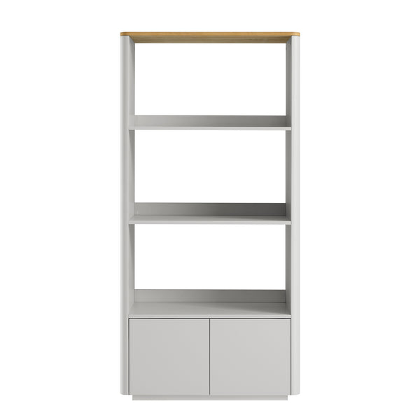 Agnes Curved Edge Bookcase, Dove Grey with Oak Top