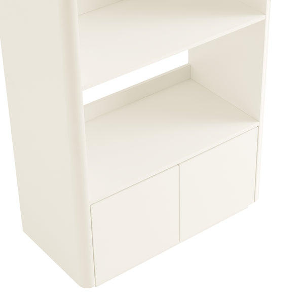 Agnes Curved Edge Bookcase, Off White with Oak Top