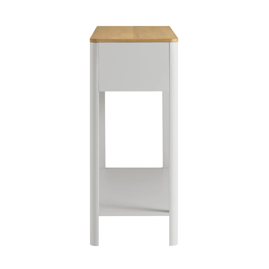 Agnes Curved Edge 2 Drawer Console Table, Dove Grey with Oak Top