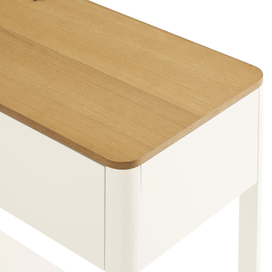 Agnes Curved Edge 2 Drawer Console Table, Off White with Oak Top