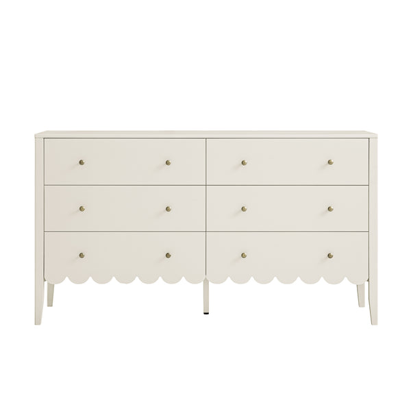 Henley Scalloped Edge 6 Drawer 140cm Wide Chest, Light Sand