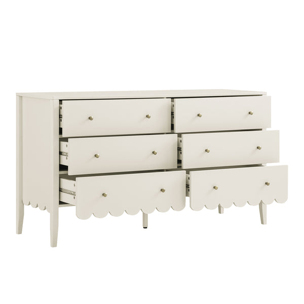 Henley Scalloped Edge 6 Drawer 140cm Wide Chest, Light Sand