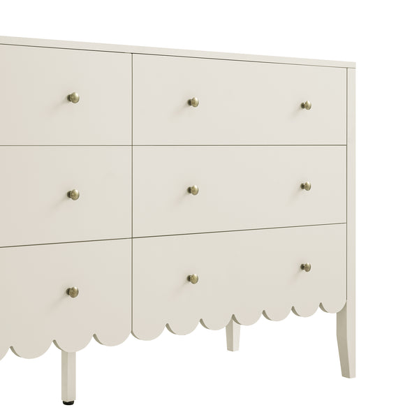 Henley Scalloped Edge 6 Drawer 140cm Wide Chest, Light Sand