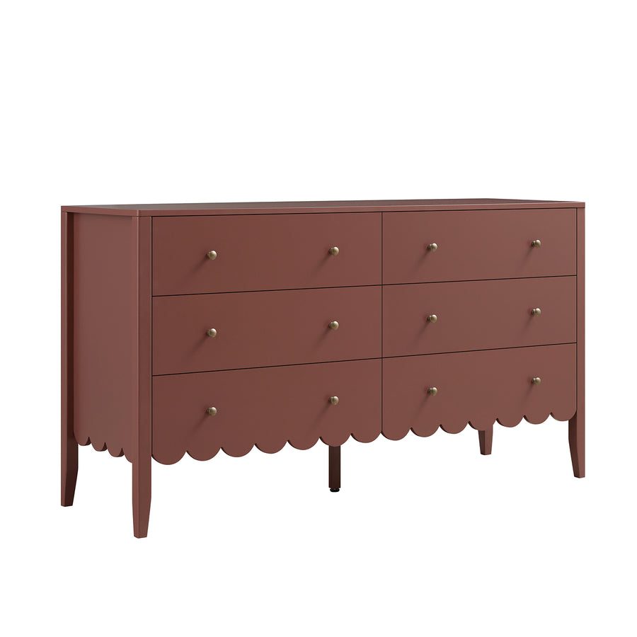 Henley Scalloped Edge 6 Drawer 140cm Wide Chest, Rose wood - daals