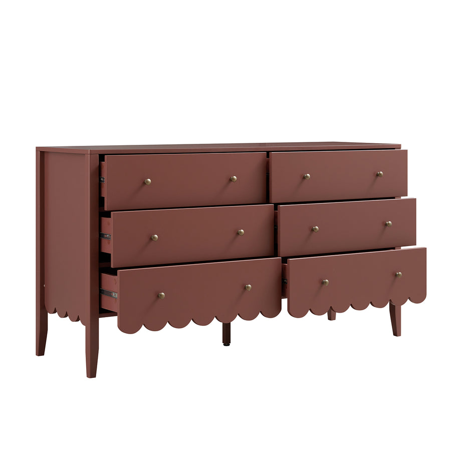 Henley Scalloped Edge 6 Drawer 140cm Wide Chest, Rose wood - daals