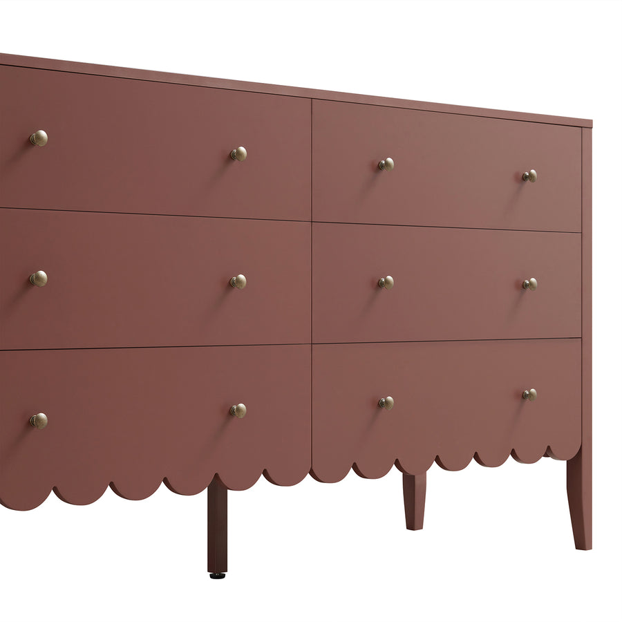 Henley Scalloped Edge 6 Drawer 140cm Wide Chest, Rose wood - daals