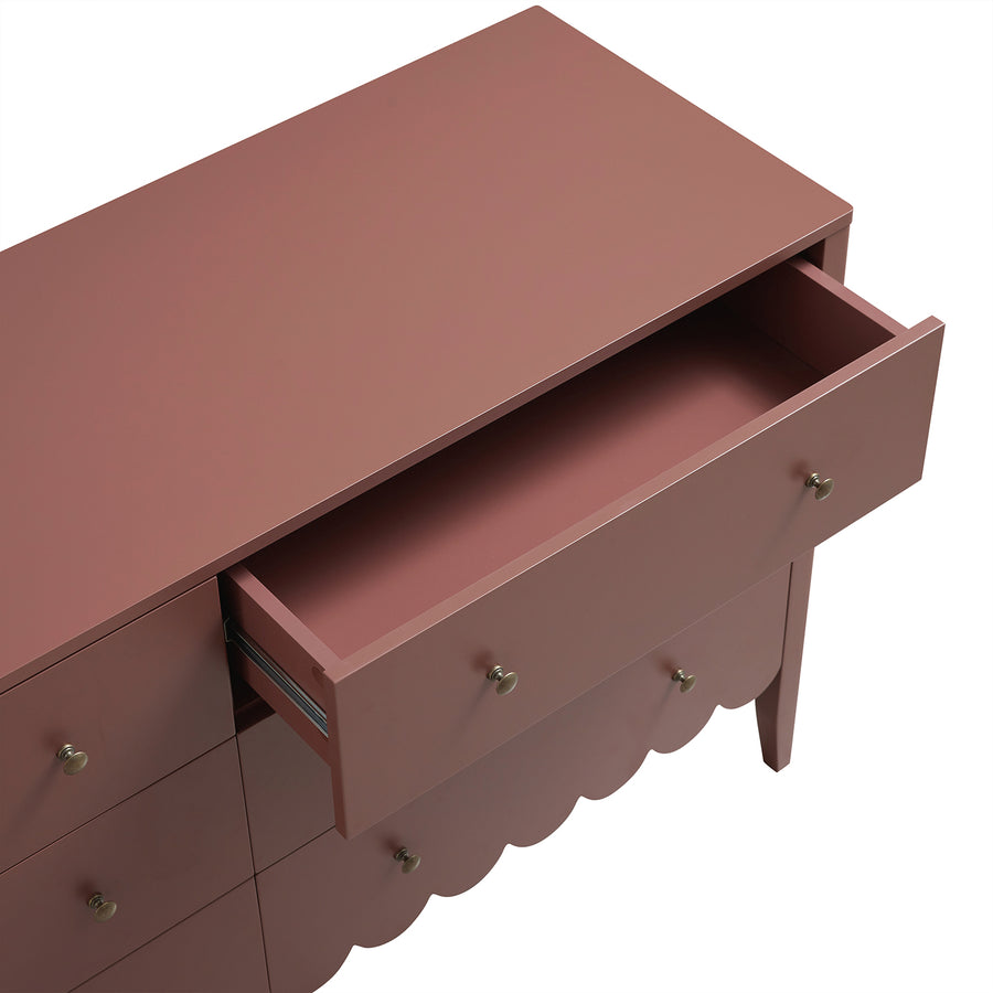 Henley Scalloped Edge 6 Drawer 140cm Wide Chest, Rose wood - daals