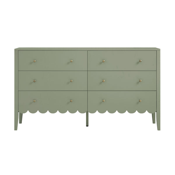 Henley Scalloped Edge 6 Drawer 140cm Wide Chest, Sage Green