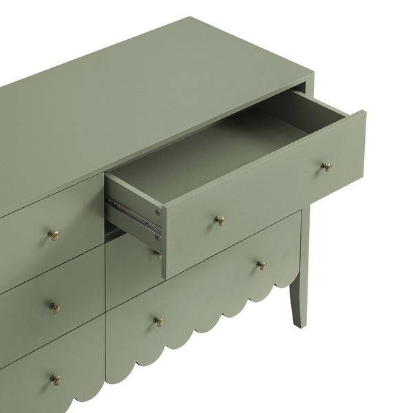 Henley Scalloped Edge 6 Drawer 140cm Wide Chest, Sage Green