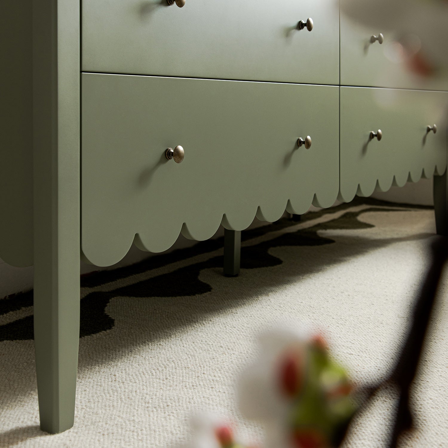 Henley Scalloped Edge 6 Drawer 140cm Wide Chest, Sage Green