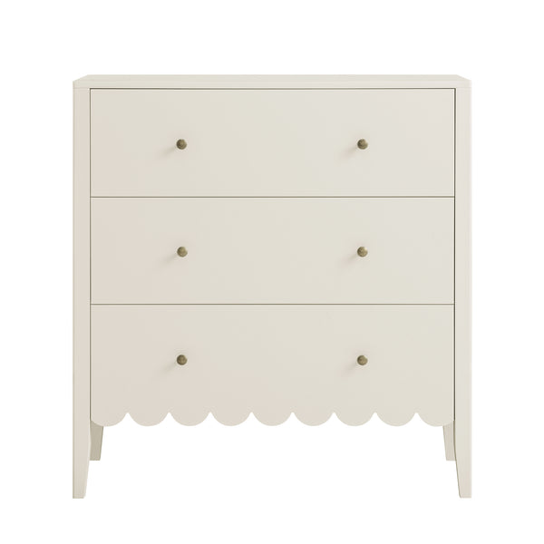 Henley Scalloped Edge 3 Drawer Chest, Light Sand