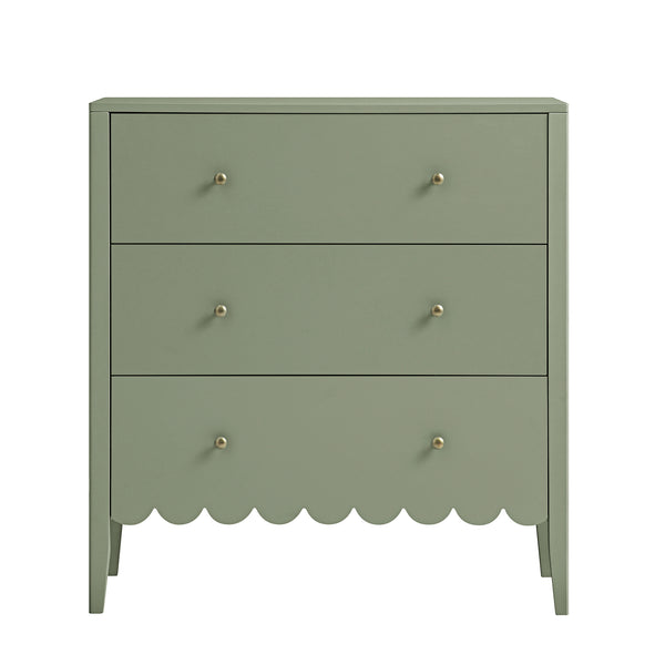 Henley Scalloped Edge 3 Drawer Chest, Sage Green