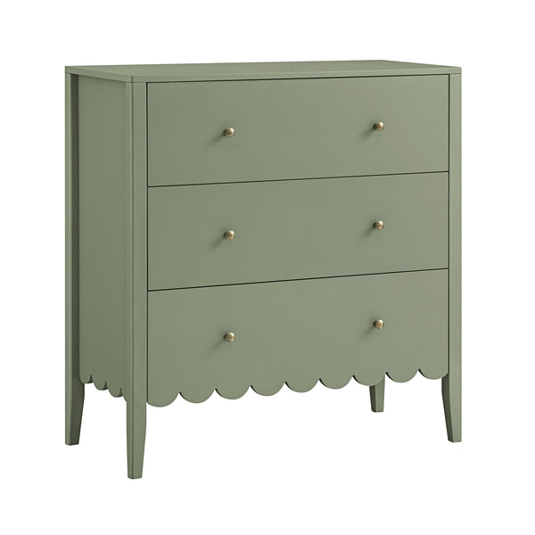 Henley Scalloped Edge 3 Drawer Chest, Sage Green