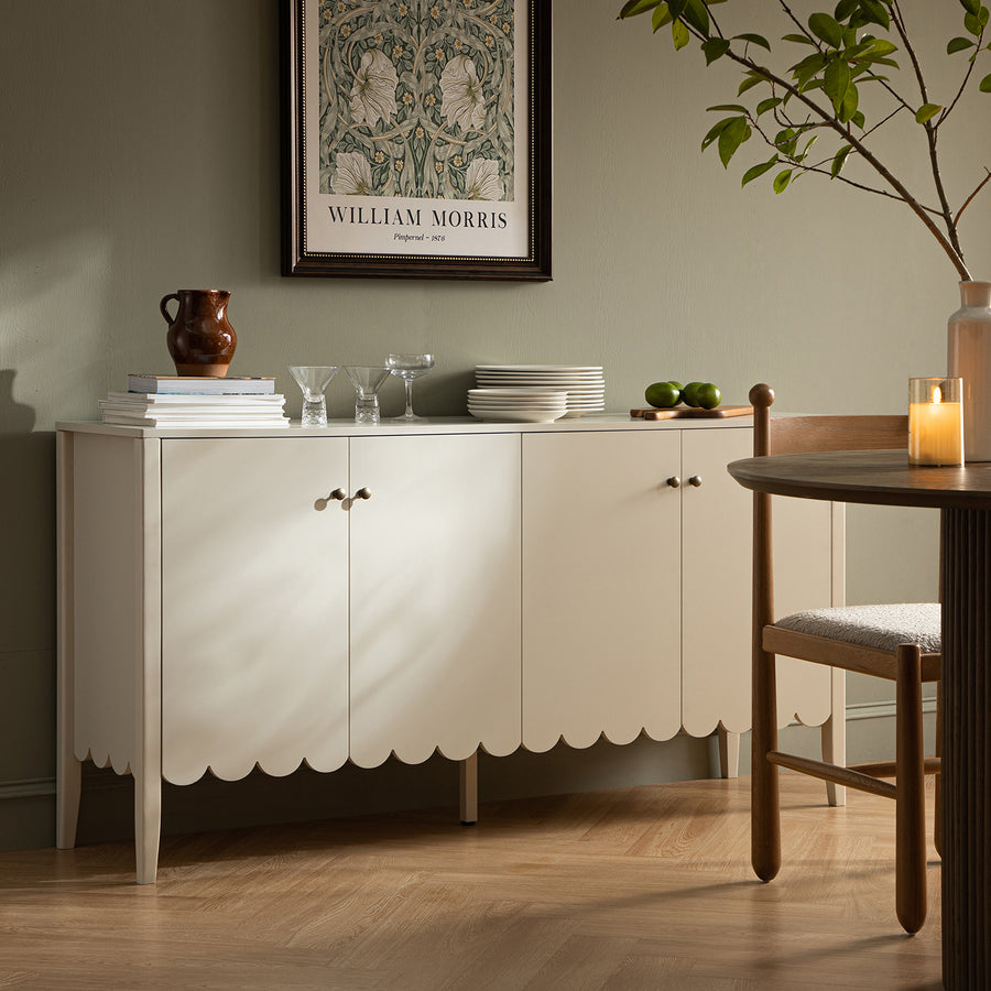 Henley Scalloped Edge 150cm Wide Sideboard, Light Sand
