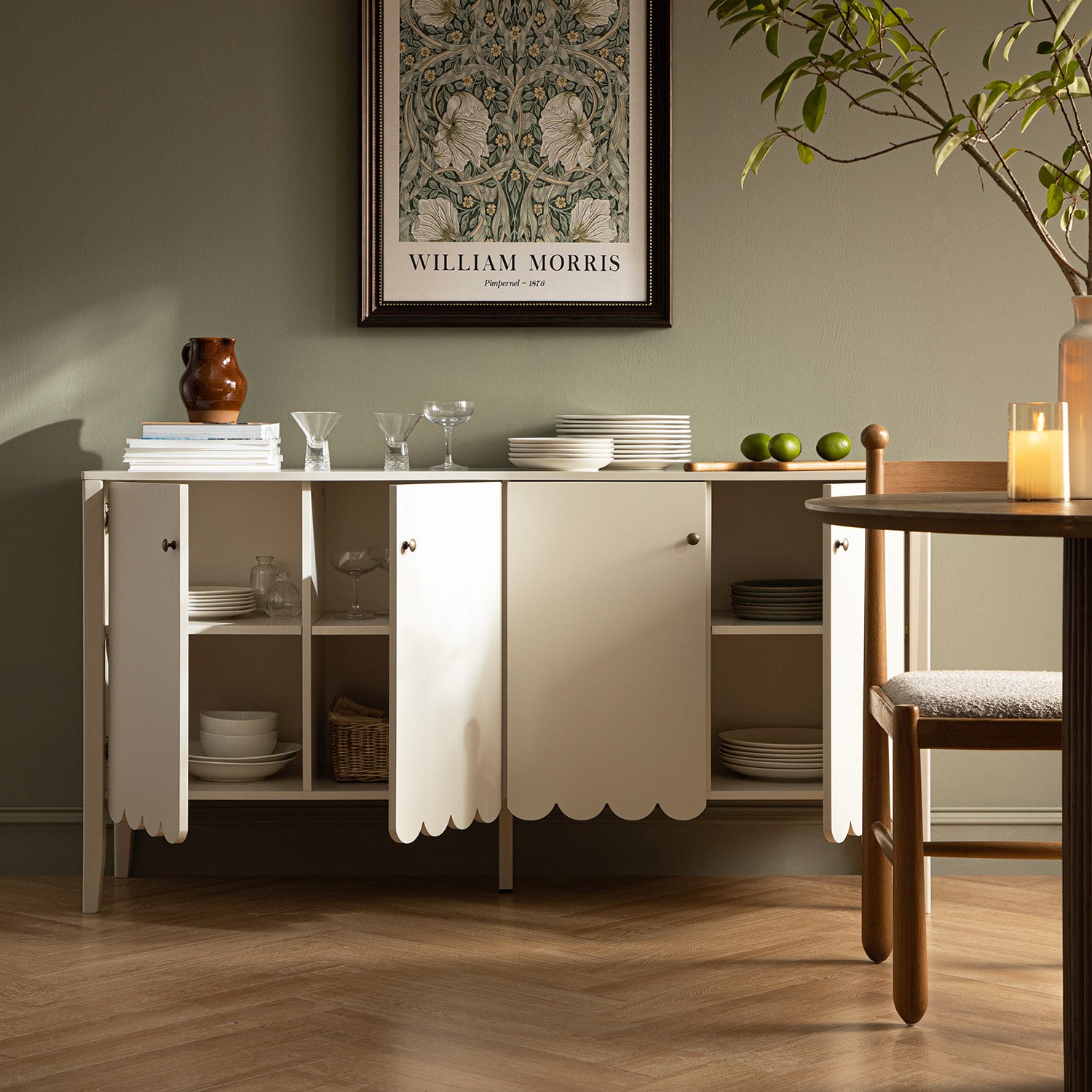 Henley Scalloped Edge 150cm Wide Sideboard, Light Sand