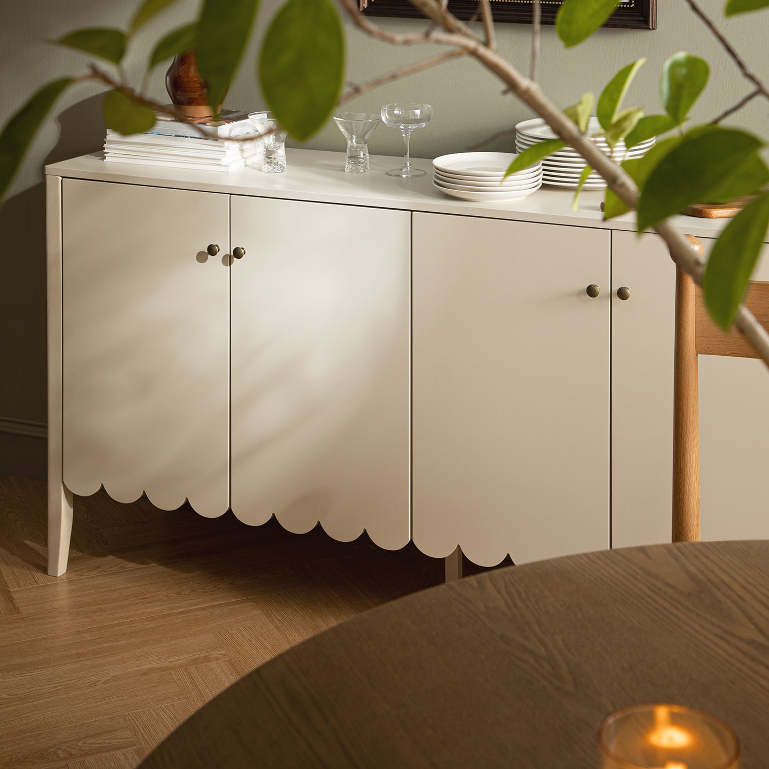 Henley Scalloped Edge 150cm Wide Sideboard, Light Sand