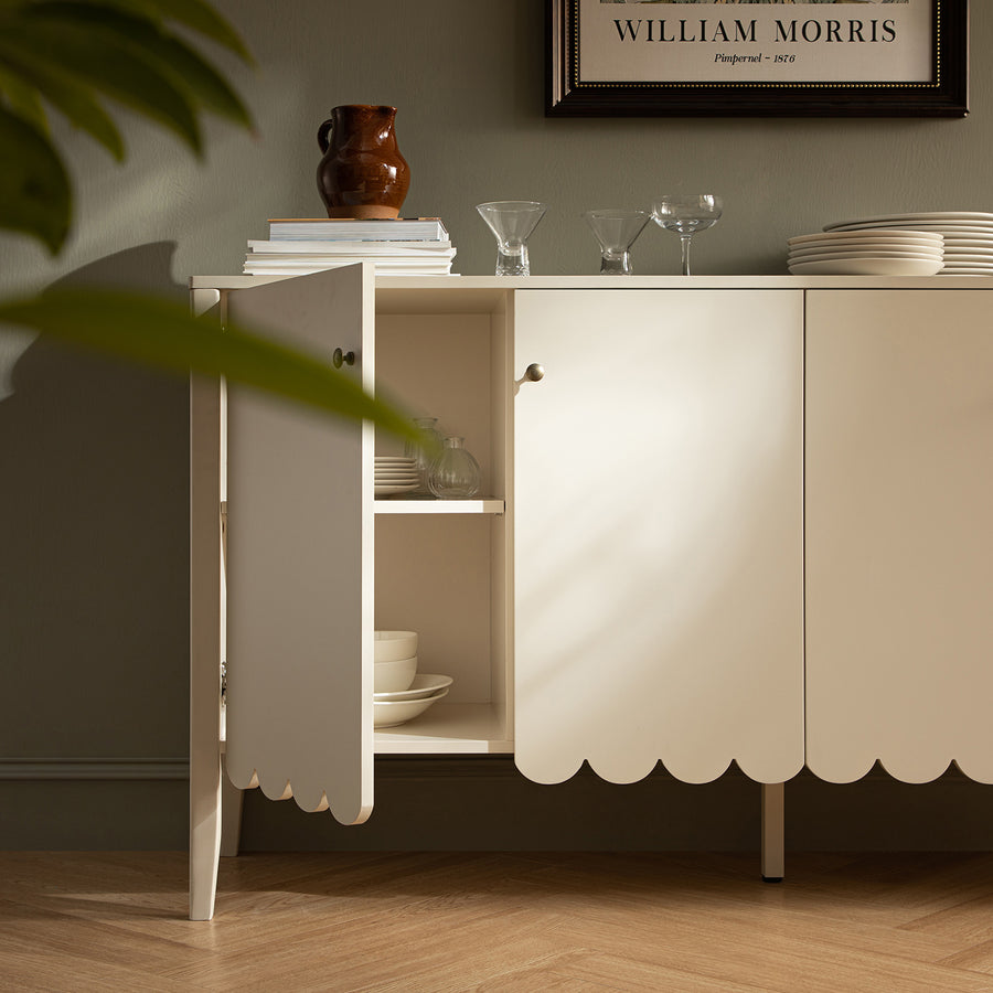 Henley Scalloped Edge 150cm Wide Sideboard, Light Sand