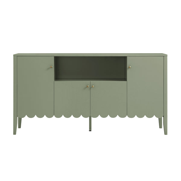 Henley Scalloped Edge 150cm Wide Sideboard with Open Shelf, Sage Green - daals
