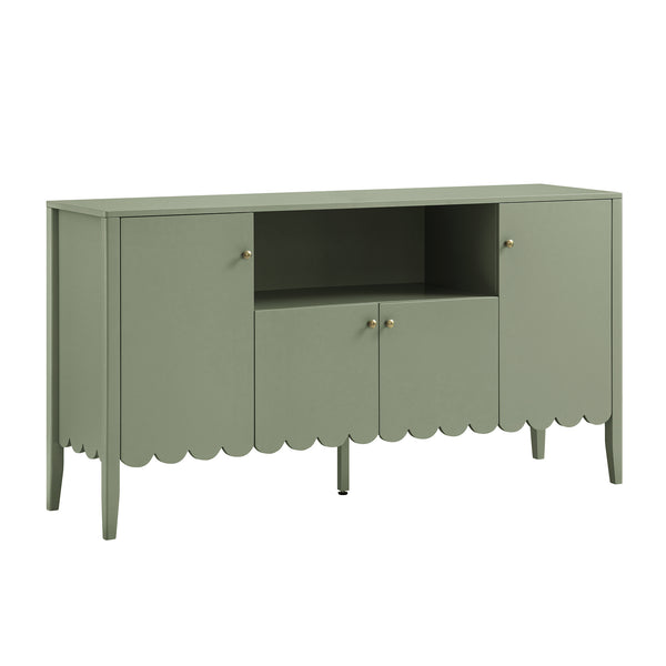 Henley Scalloped Edge 150cm Wide Sideboard with Open Shelf, Sage Green - daals