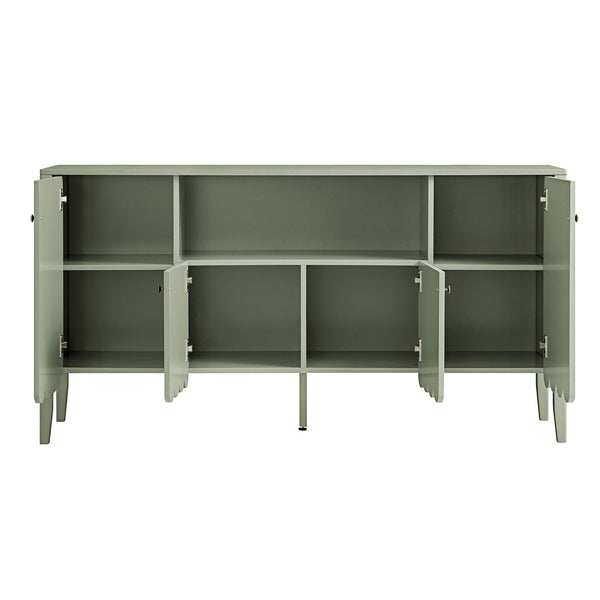 Henley Scalloped Edge 150cm Wide Sideboard with Open Shelf, Sage Green - daals