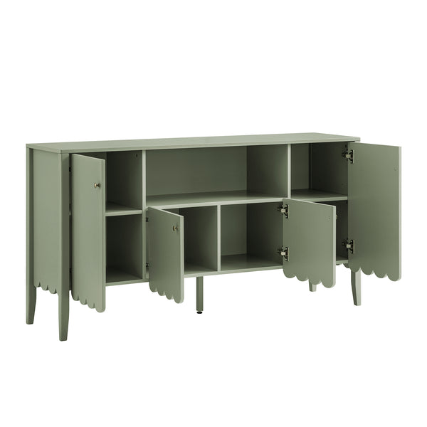 Henley Scalloped Edge 150cm Wide Sideboard with Open Shelf, Sage Green - daals