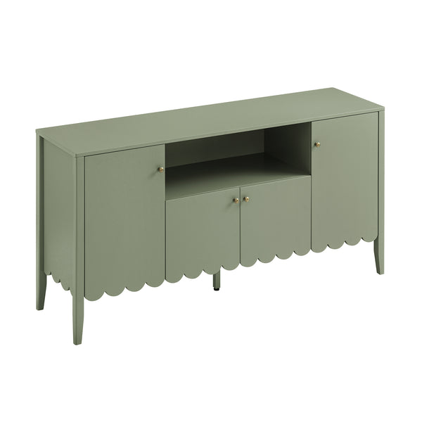Henley Scalloped Edge 150cm Wide Sideboard with Open Shelf, Sage Green - daals