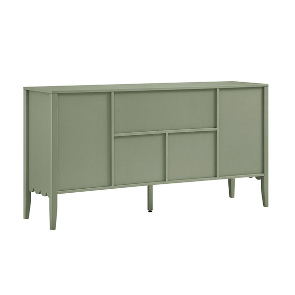 Henley Scalloped Edge 150cm Wide Sideboard with Open Shelf, Sage Green - daals