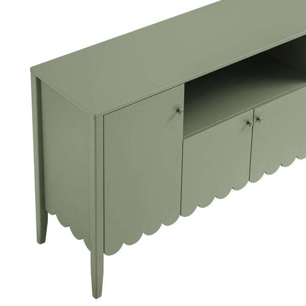 Henley Scalloped Edge 150cm Wide Sideboard with Open Shelf, Sage Green - daals