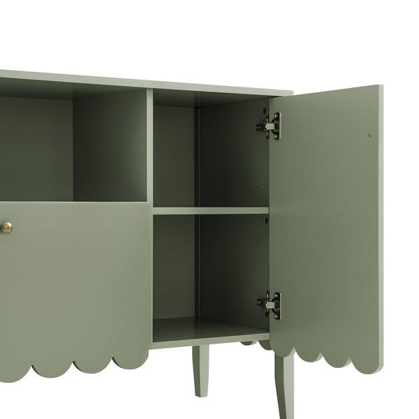 Henley Scalloped Edge 150cm Wide Sideboard with Open Shelf, Sage Green - daals