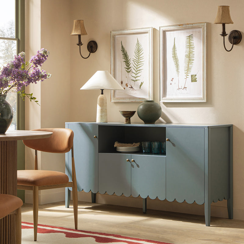 Henley Scalloped Edge 150cm Wide Sideboard with Open Shelf, Blue Spruce