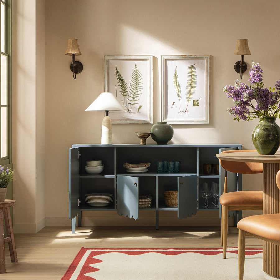 Henley Scalloped Edge 150cm Wide Sideboard with Open Shelf, Blue Spruce
