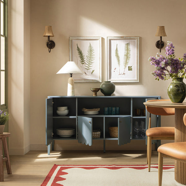 Henley Scalloped Edge 150cm Wide Sideboard with Open Shelf, Blue Spruce